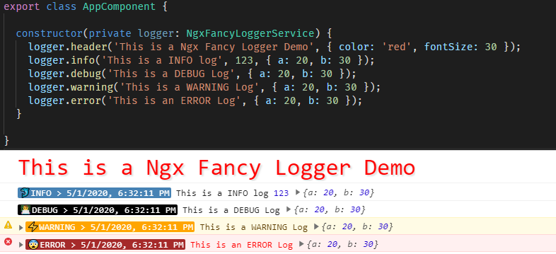 Header and Different Log Levels Sample Logs