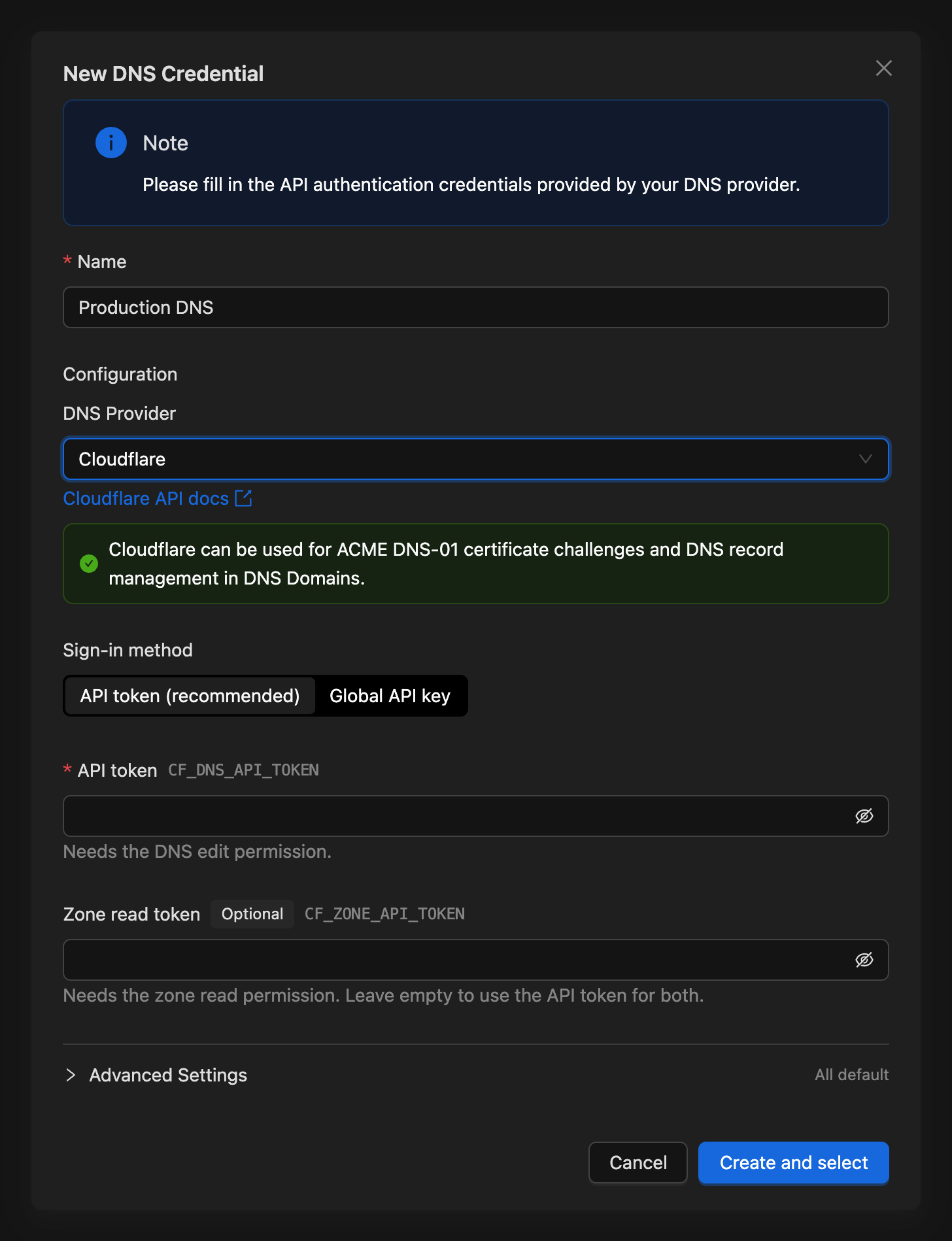 Each provider asks only for the fields it needs