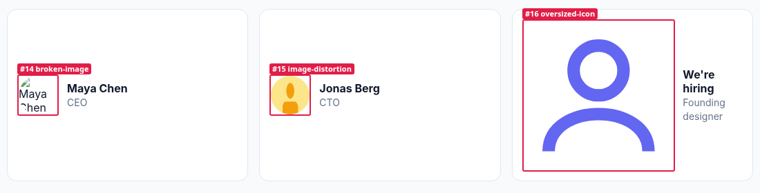 Broken avatar, squashed avatar and an unsized icon grown to 204px