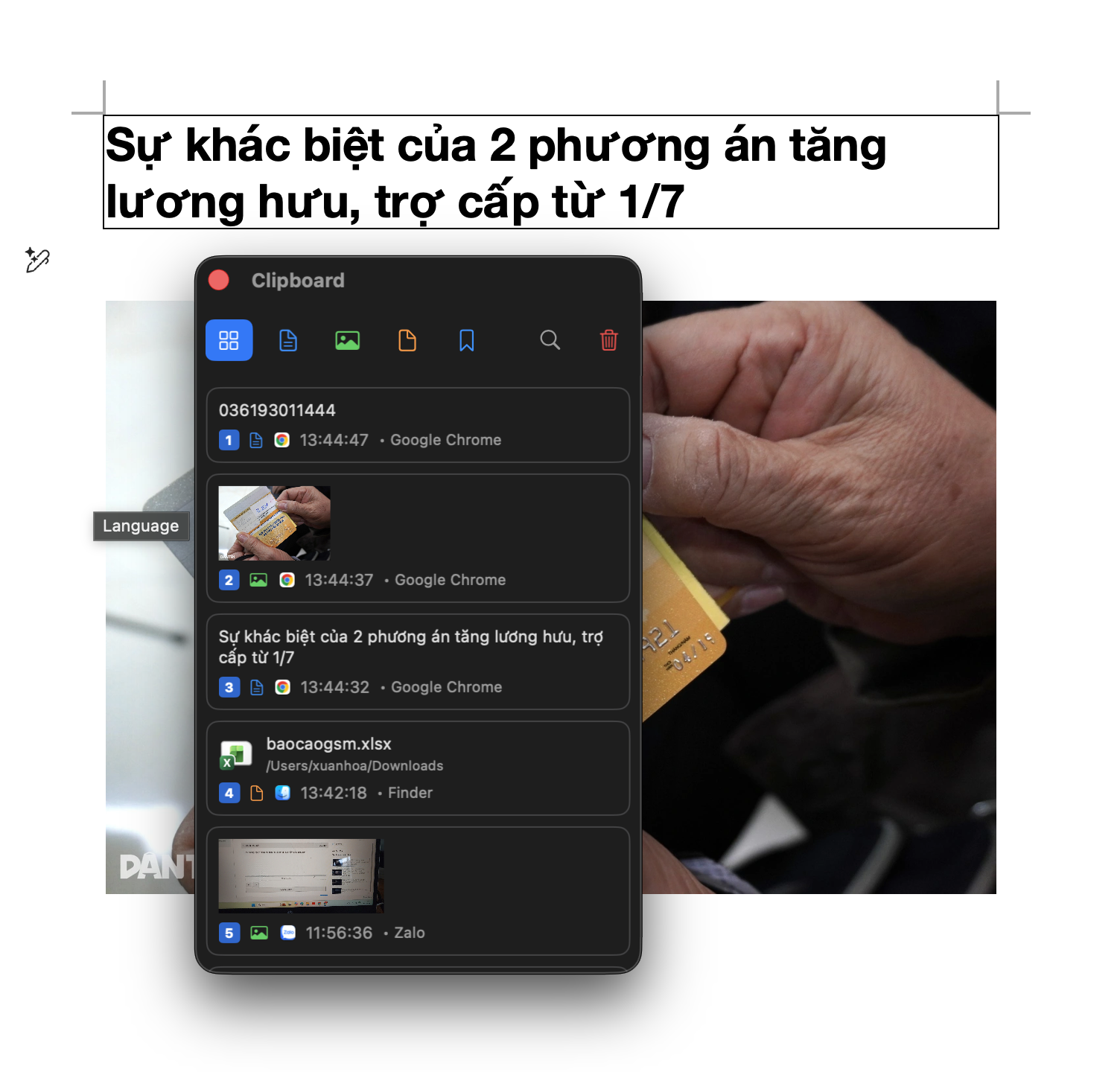 Giao diện Clipboard