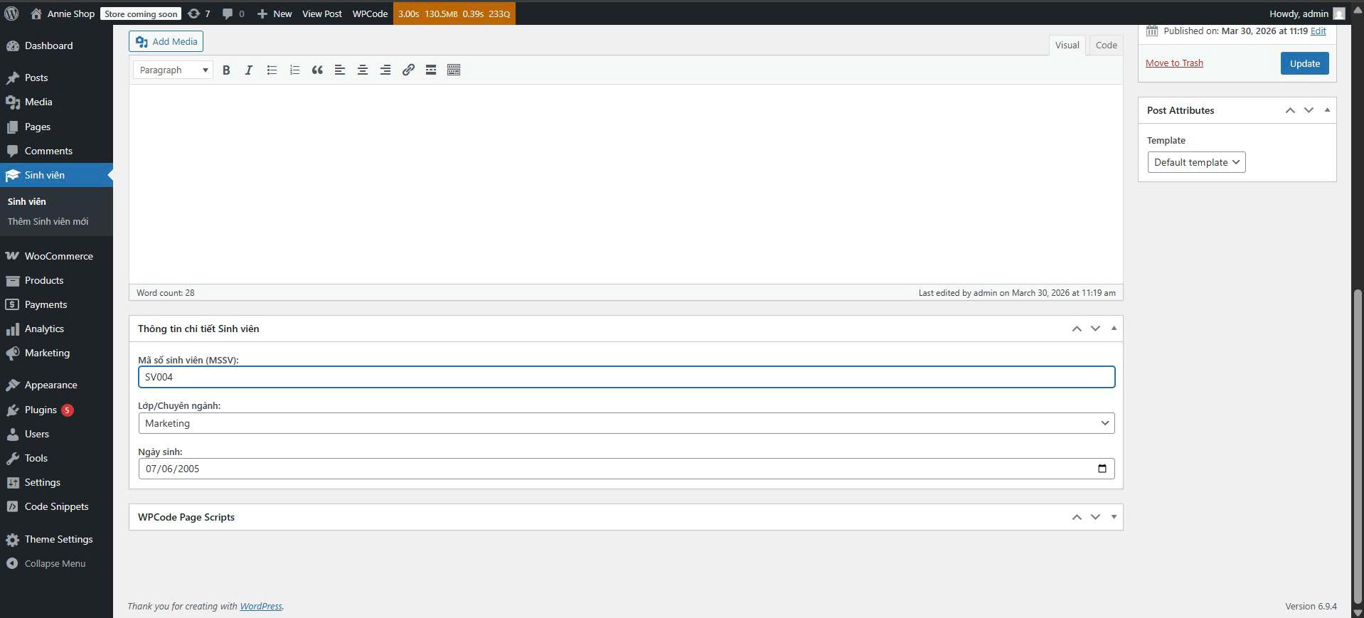 Giao diện Backend