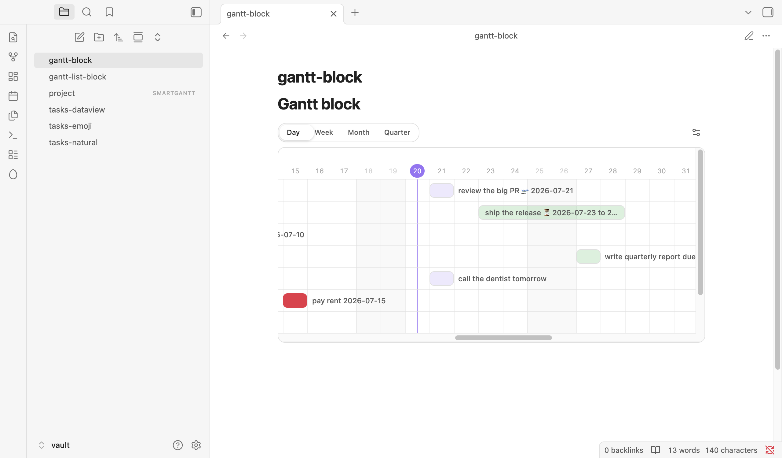 Gantt code block in light theme