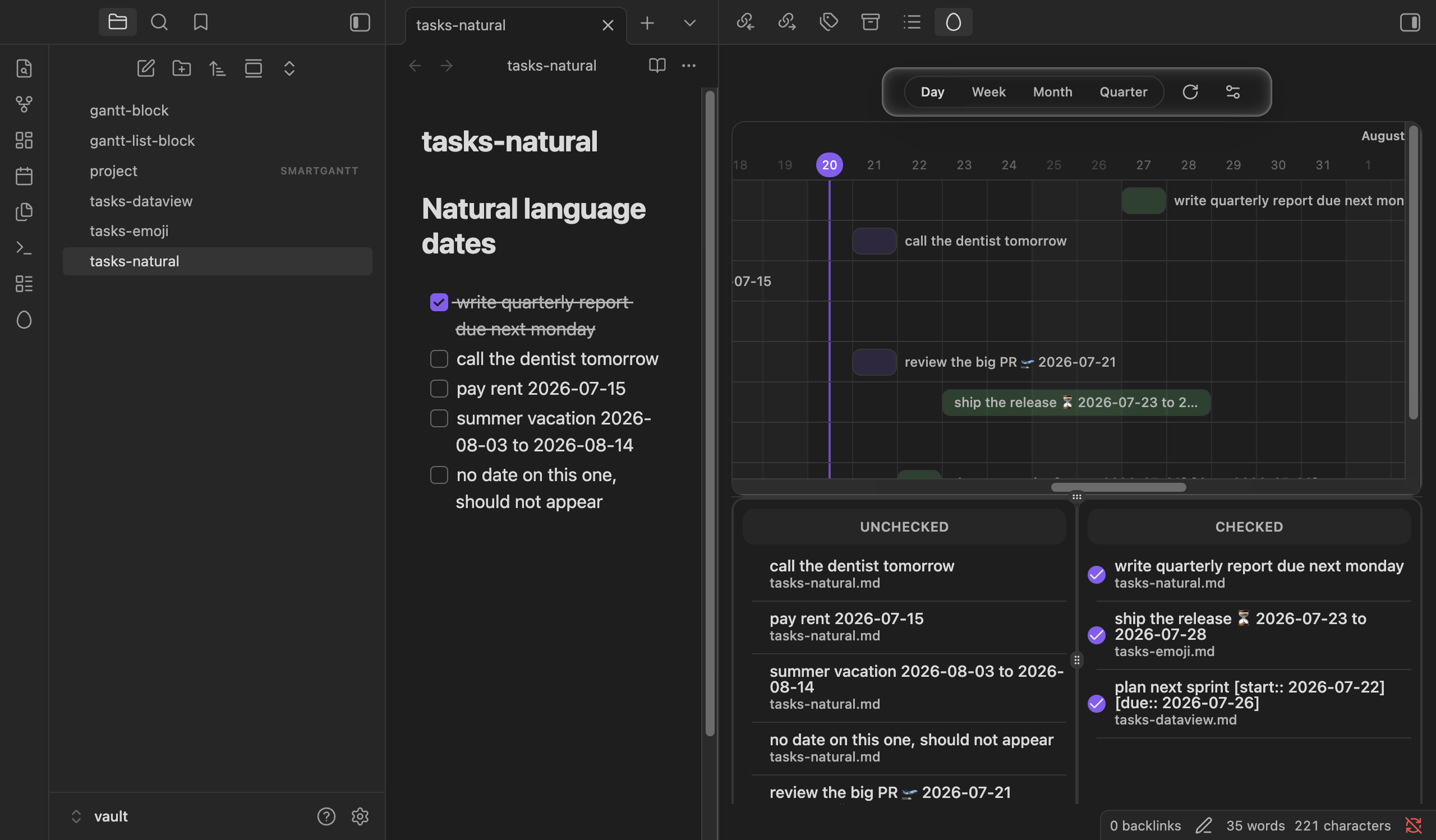 Smart Gantt sidebar in dark theme