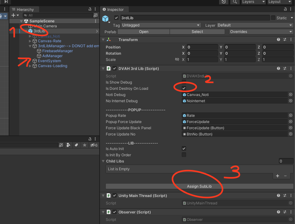 put prefab 3rdLib into scene index 0 on build setting