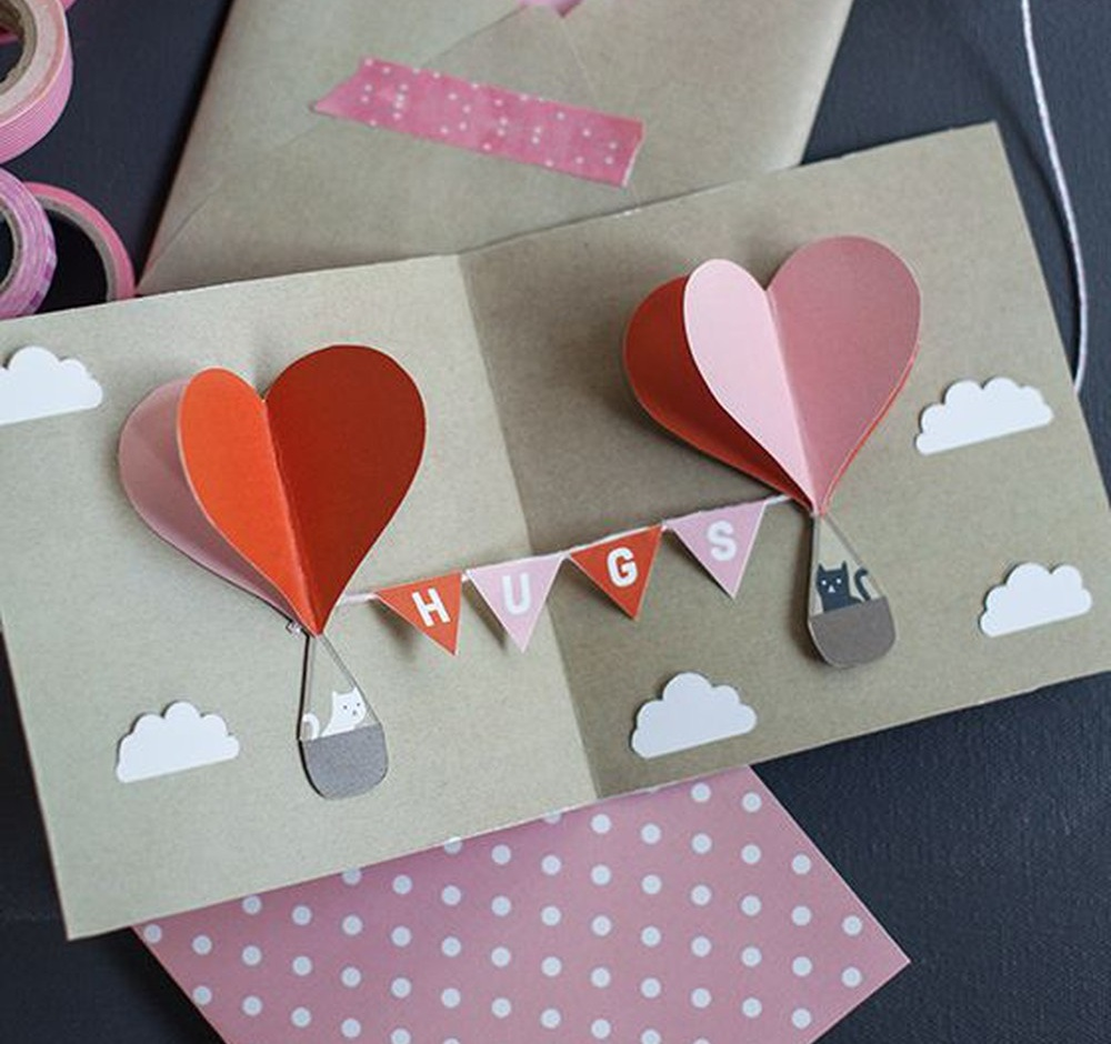 Thiệp Valentine 3D khinh khí cầu tình yêu cho bạn