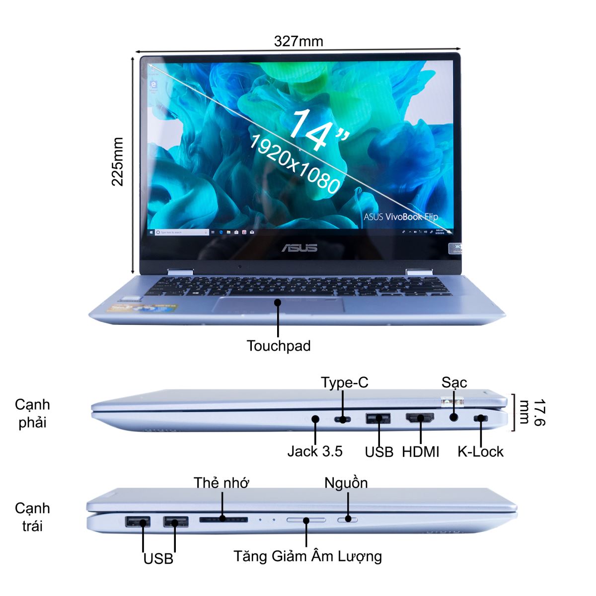 Laptop Asus Vivobook Flip TP412UA-EC173T nhiều tính năng