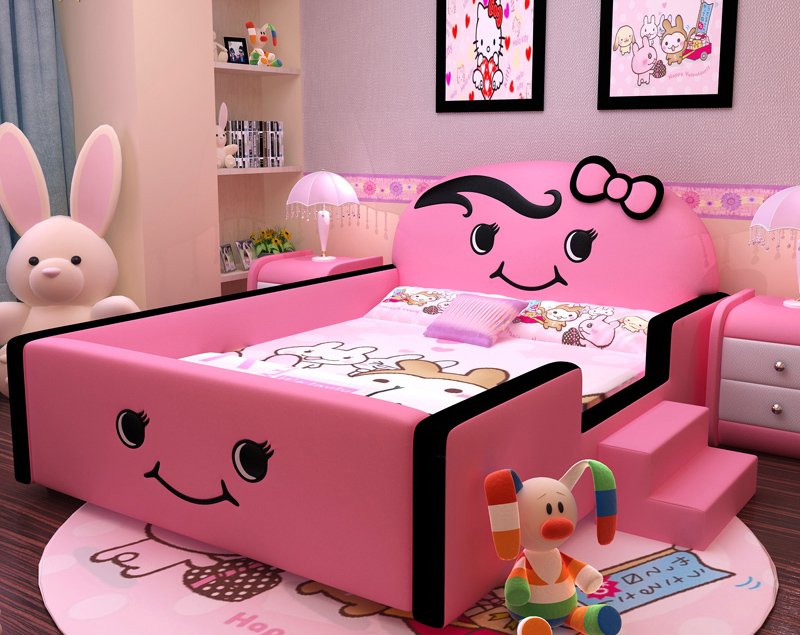 Giường ngủ hình mặt cười cực thích hợp cho những bé gái yêu thích sự dễ thương với gam màu hồng 