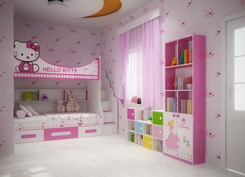 Giường tầng trẻ em hình Hello Kitty thích hợp cho các gia đình có hai con nhỏ (Nguồn: noithatthanhhai.net)
