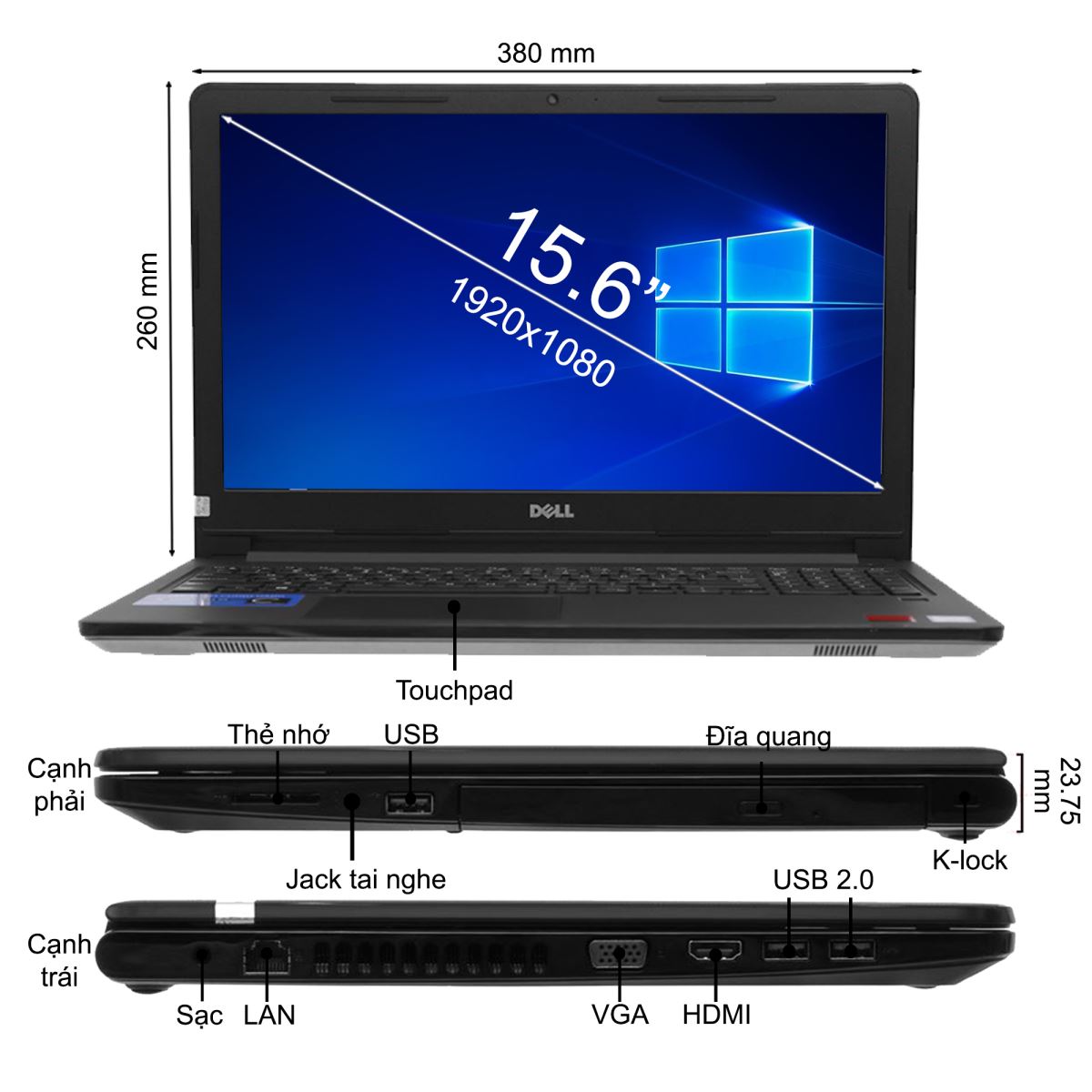 Laptop Dell Vostro 3578 V3578A có vỏ làm từ hợp kim sáng bóng