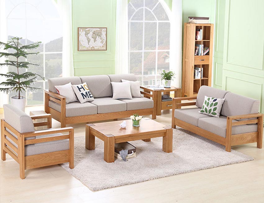 Sofa văng bằng gỗ nỉ có kiểu dáng hiện đại, màu sắc trang nhã
