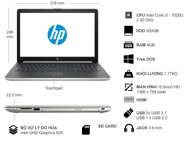 Mua sản phẩm Laptop HP 15-da0050TU 4ME67PA 