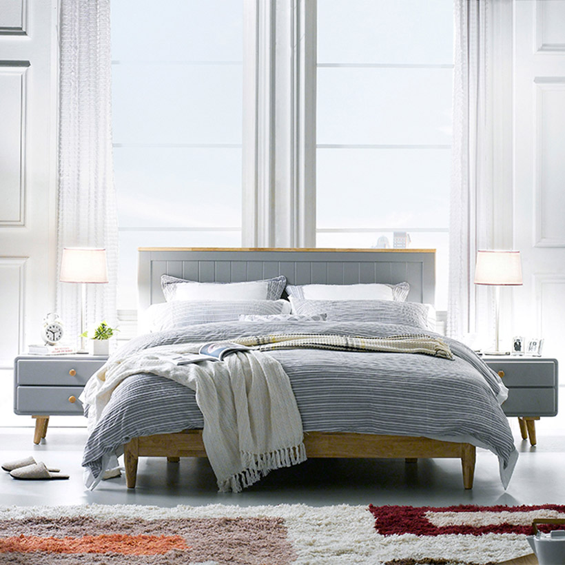 Giường đôi gỗ cao su IBIE Rora - Grey 