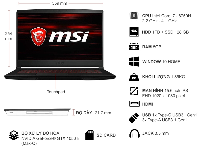 Laptop MSI GF63 8RD