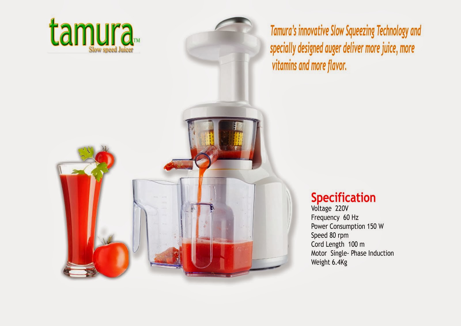 Máy ép trái cây của hãng Tamura có cơ chế hoạt động ép chậm