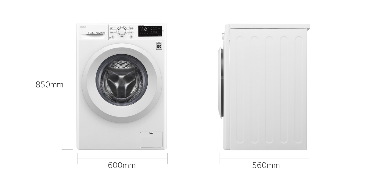 Kích thước máy giặt lồng ngang inverter LG FC1475N5W2 7.5kg