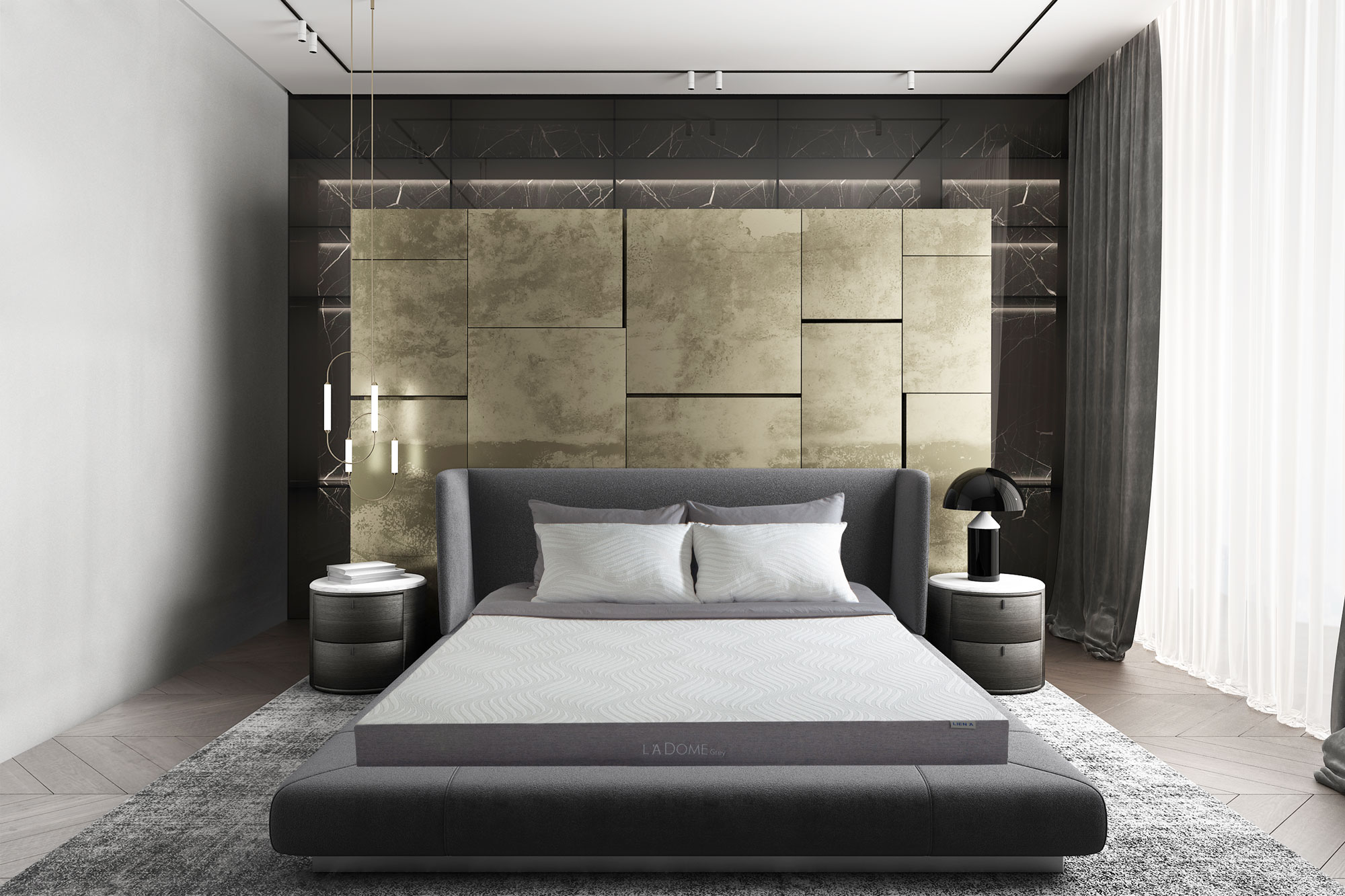 Nệm Liên Á dòng La Dome Grey cao cấp cho không gian phòng ngủ sang trọng