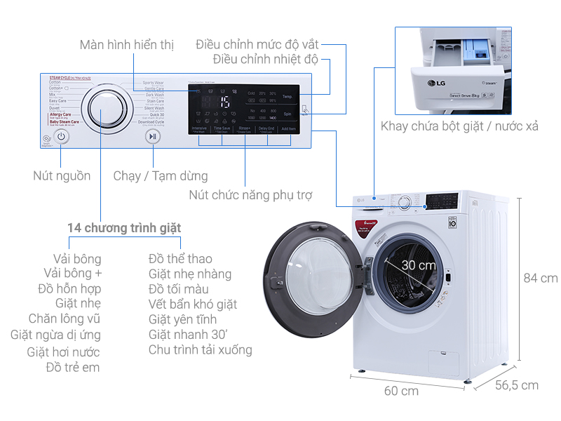 Chi tiết máy giặt LG FC1408S4W2