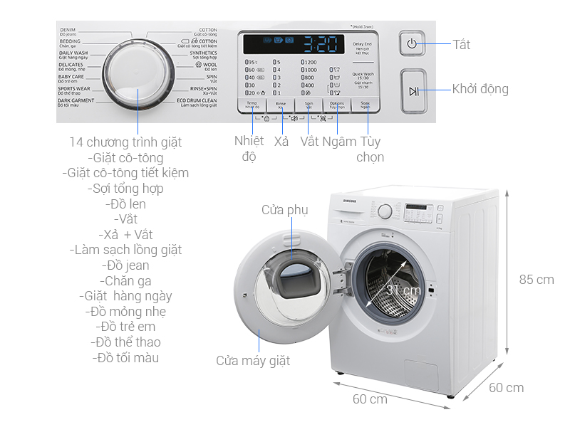 Sản phẩm được tích hợp nhiều chương trình giặt khác nhau