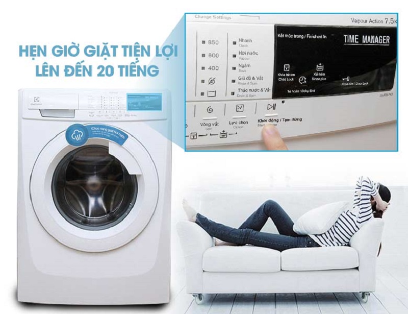 Máy giặt của Electrolux cho thời gian hẹn giờ khá dài 