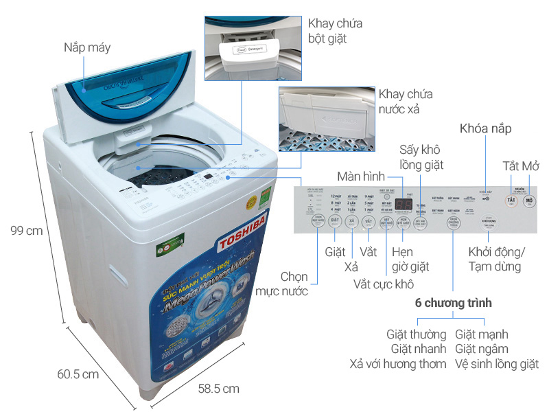 Máy giặt cửa trên Toshiba 8kg AW-G920LV với ngoại hình bắt mắt 