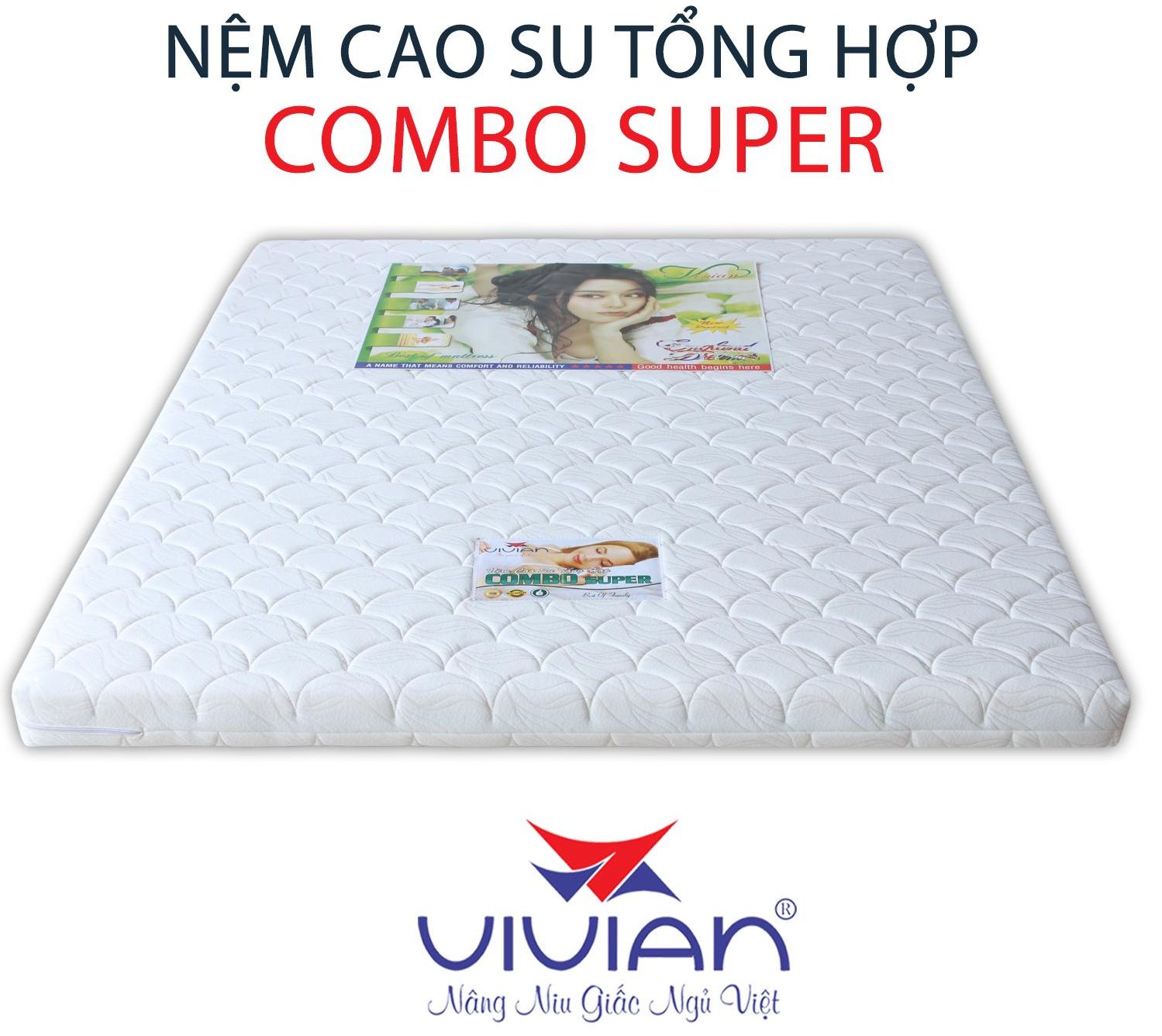 Nệm cao su tổng hợp Combo Super Vivian mang đến cho bạn giấc ngủ êm ái nhờ mặt nệm thoáng khí, áo nệm mềm mại