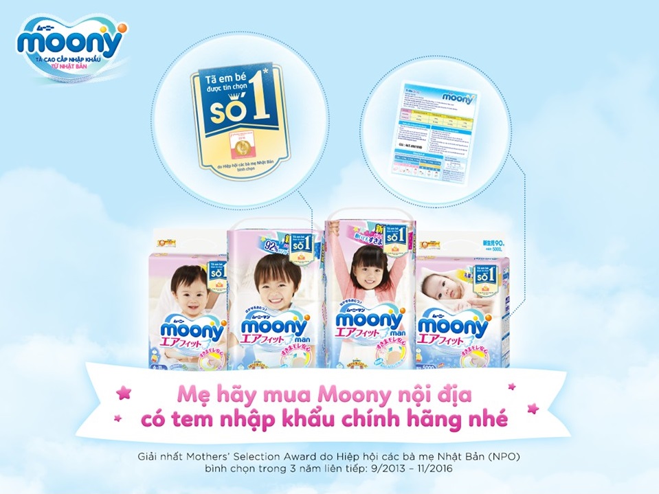 Moony có 2 thiết kế tã riêng biệt cho bé trai và bé gái