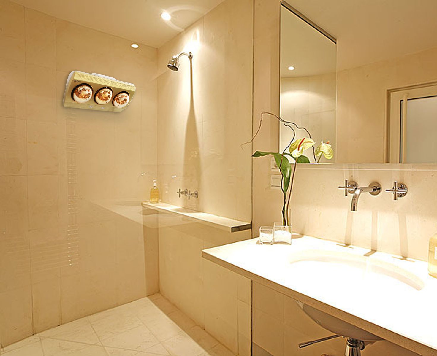 Sử dụng đèn sưởi trong nhà tắm vừa chiếu sáng lại vừa làm ấm rất tốt, giúp tiết kiệm điện năng