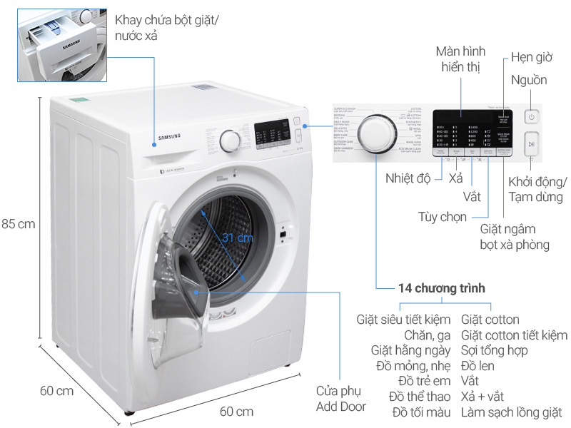 Máy giặt Samsung cửa trước WW80K5410WW/SV