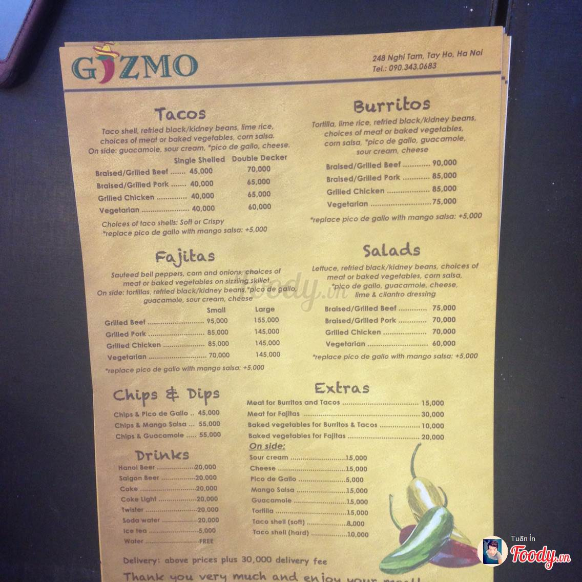 Menu các món ăn mang hơi hướng Mexico của quán Gizmo