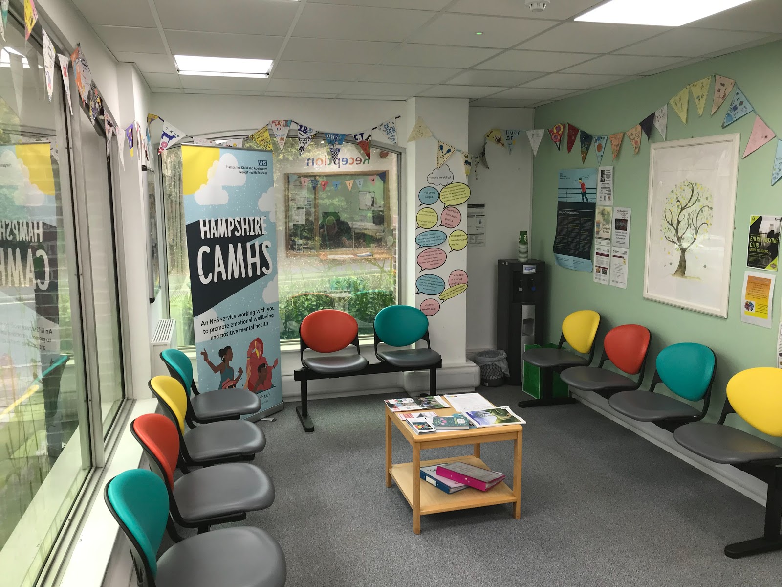 An image of a bright waiting room for a child and young person's mental health service