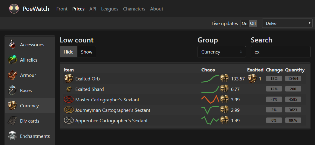 Prices page