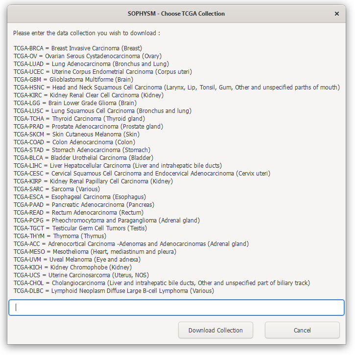 Database Collection - Choose Collection Dialog
