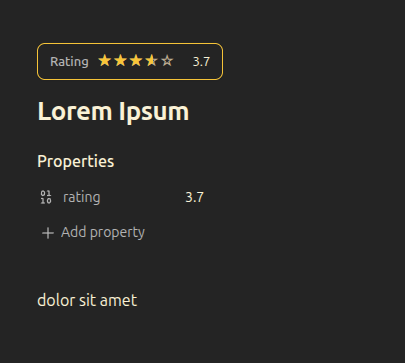 Obsidian note showing a star rating widget in the main document