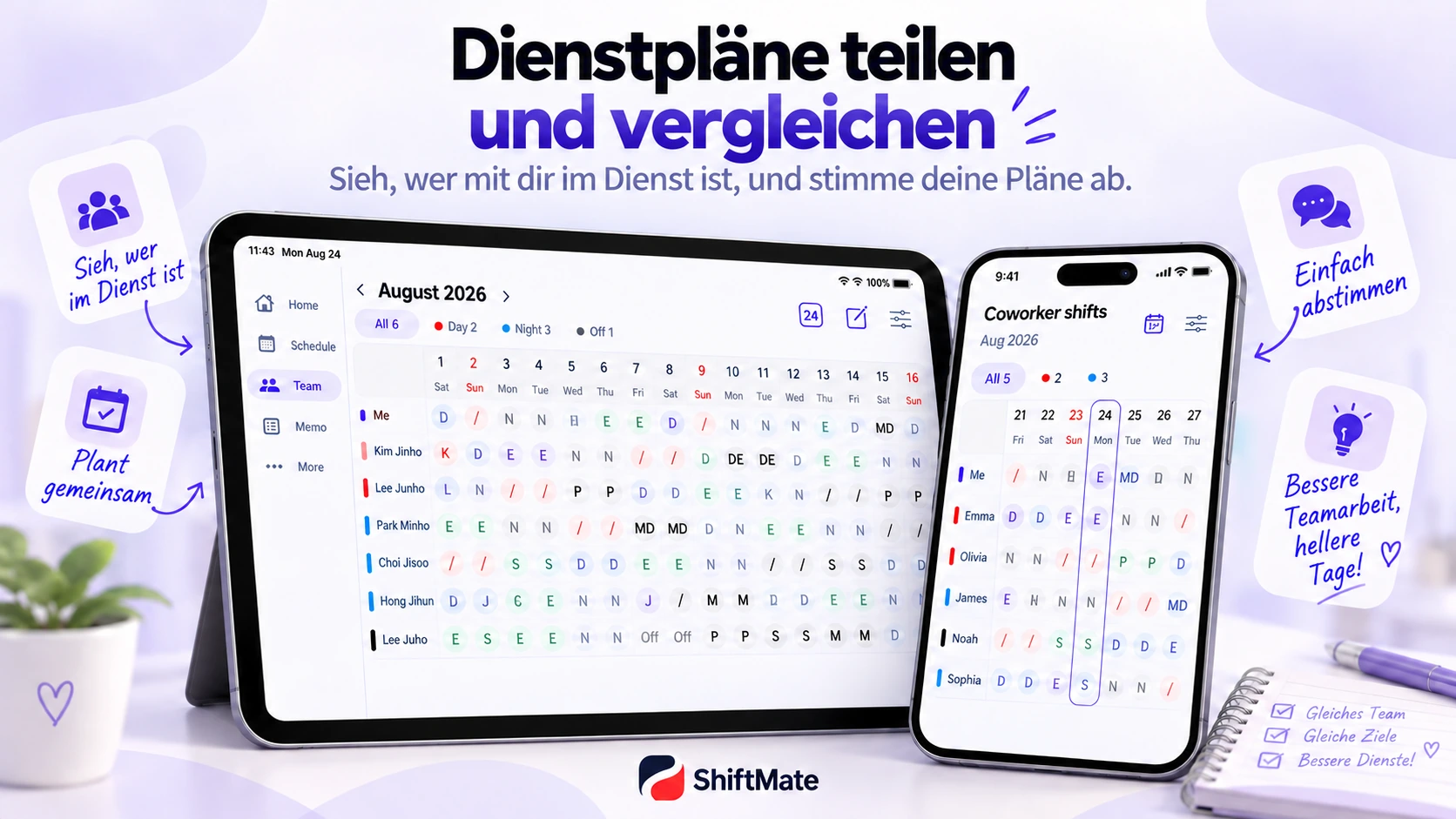 ShiftMate-Grafik zum Vergleich von Kollegenschichten