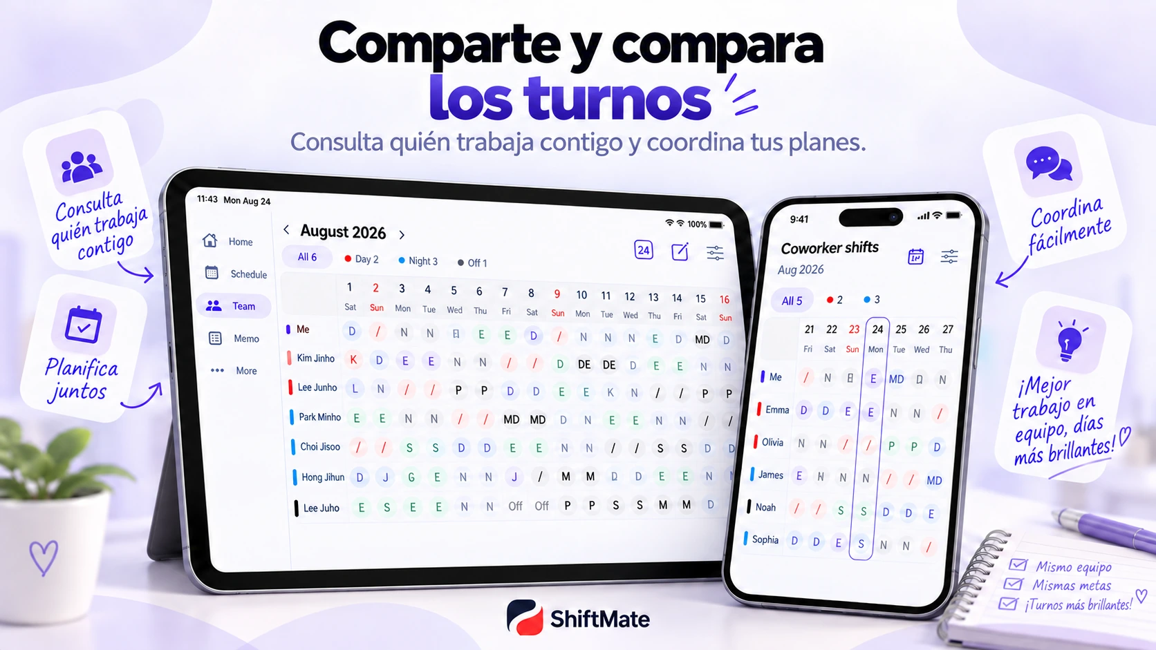 Imagen de ShiftMate para comparar turnos de compañeros