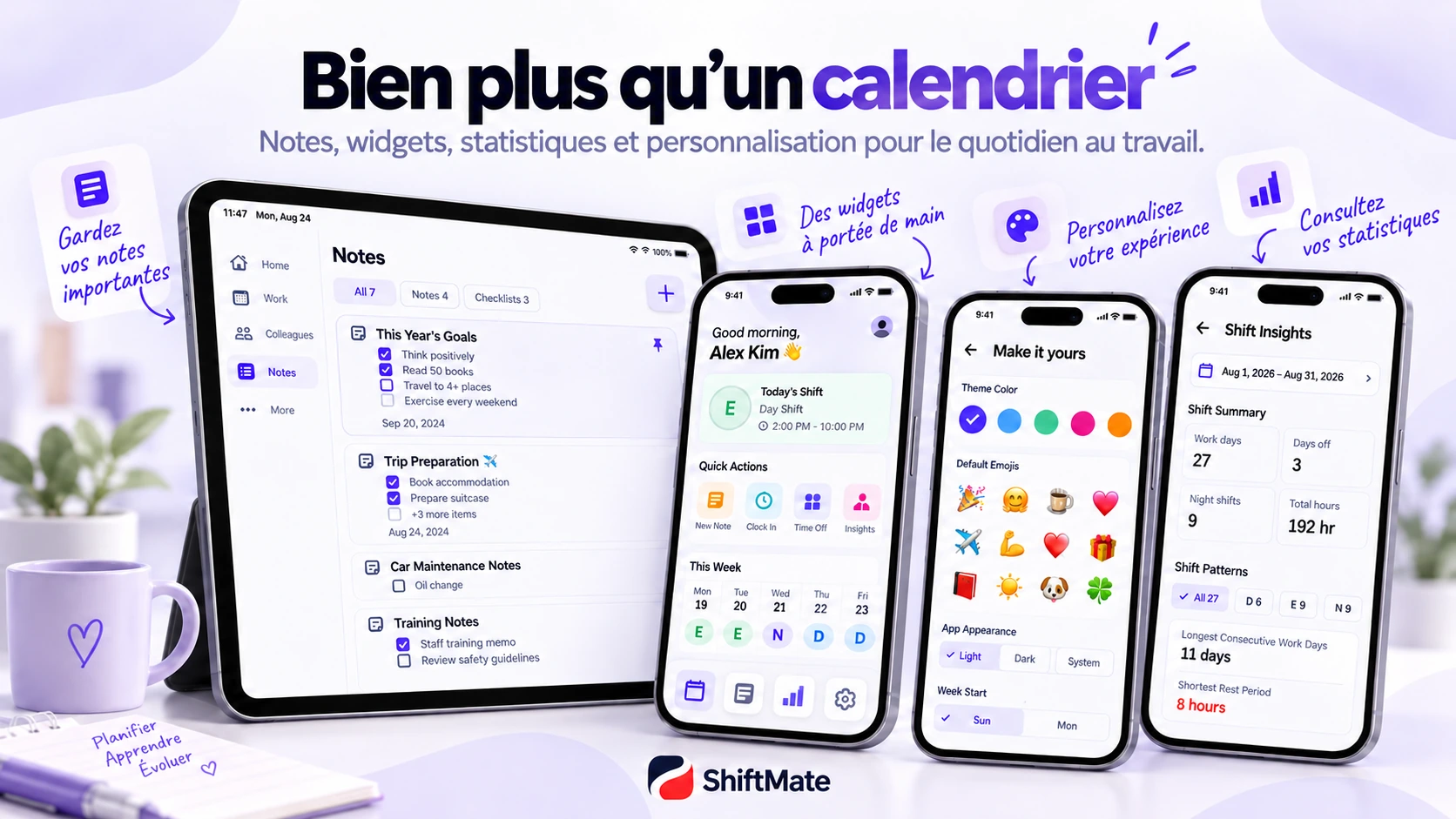 Notes, personnalisation et statistiques de postes de ShiftMate