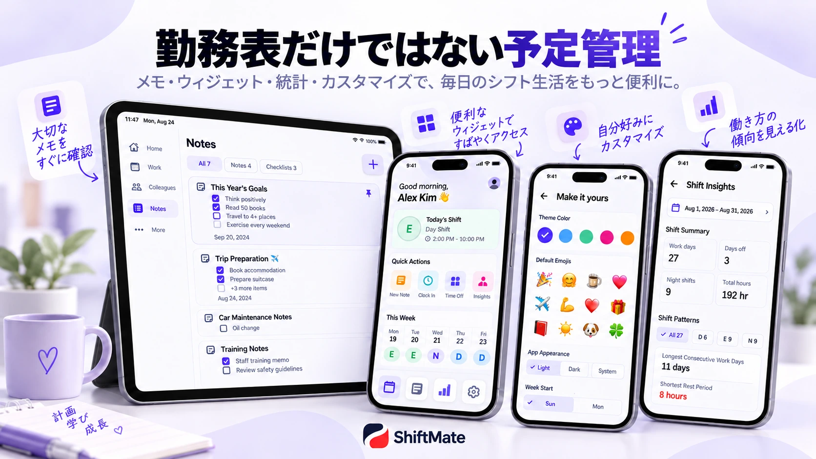 ShiftMateのメモ、カスタマイズ、勤務統計の紹介