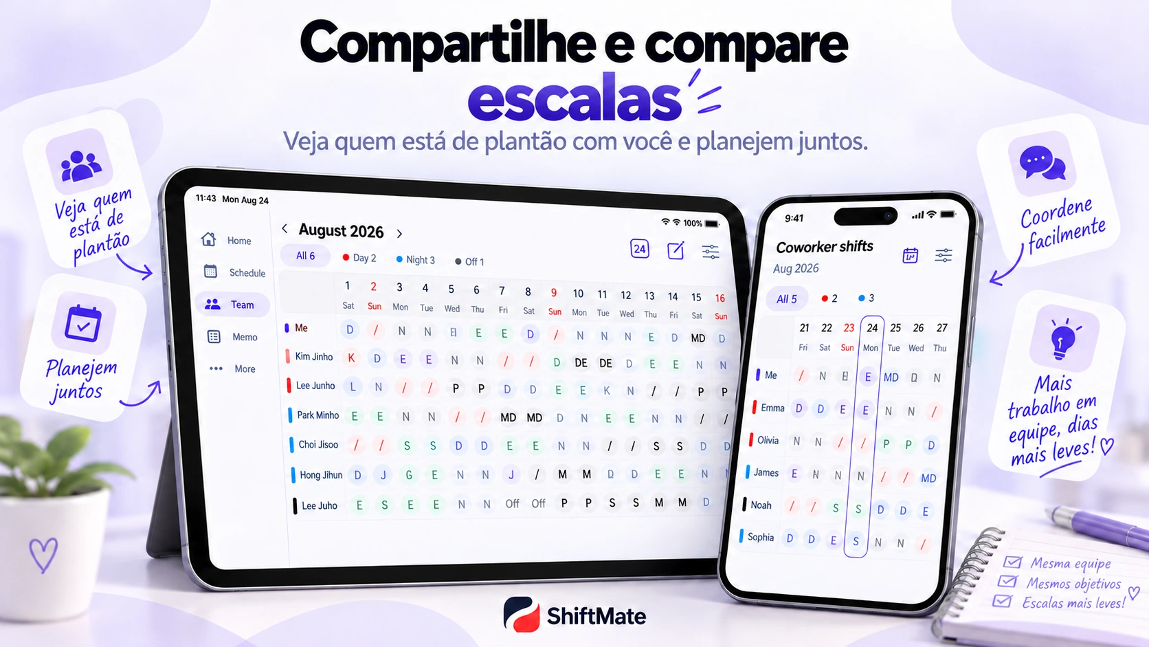 Imagem do ShiftMate comparando escalas de colegas