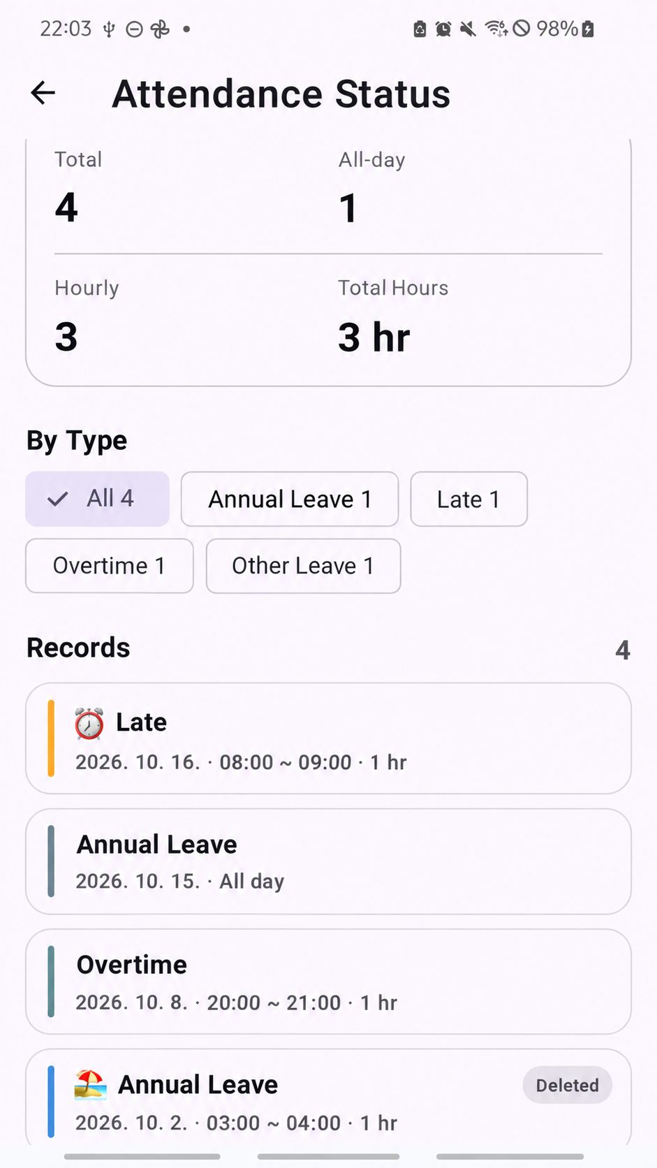 ShiftMate – Attendance & leave — Text-localized app screen example