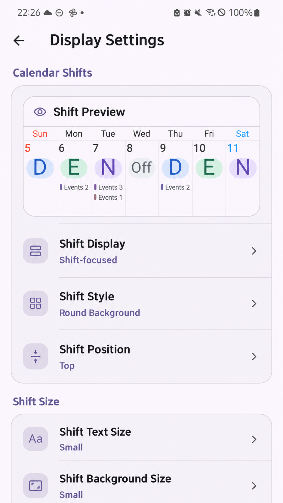 ShiftMate – Calendar appearance — Text-localized app screen example