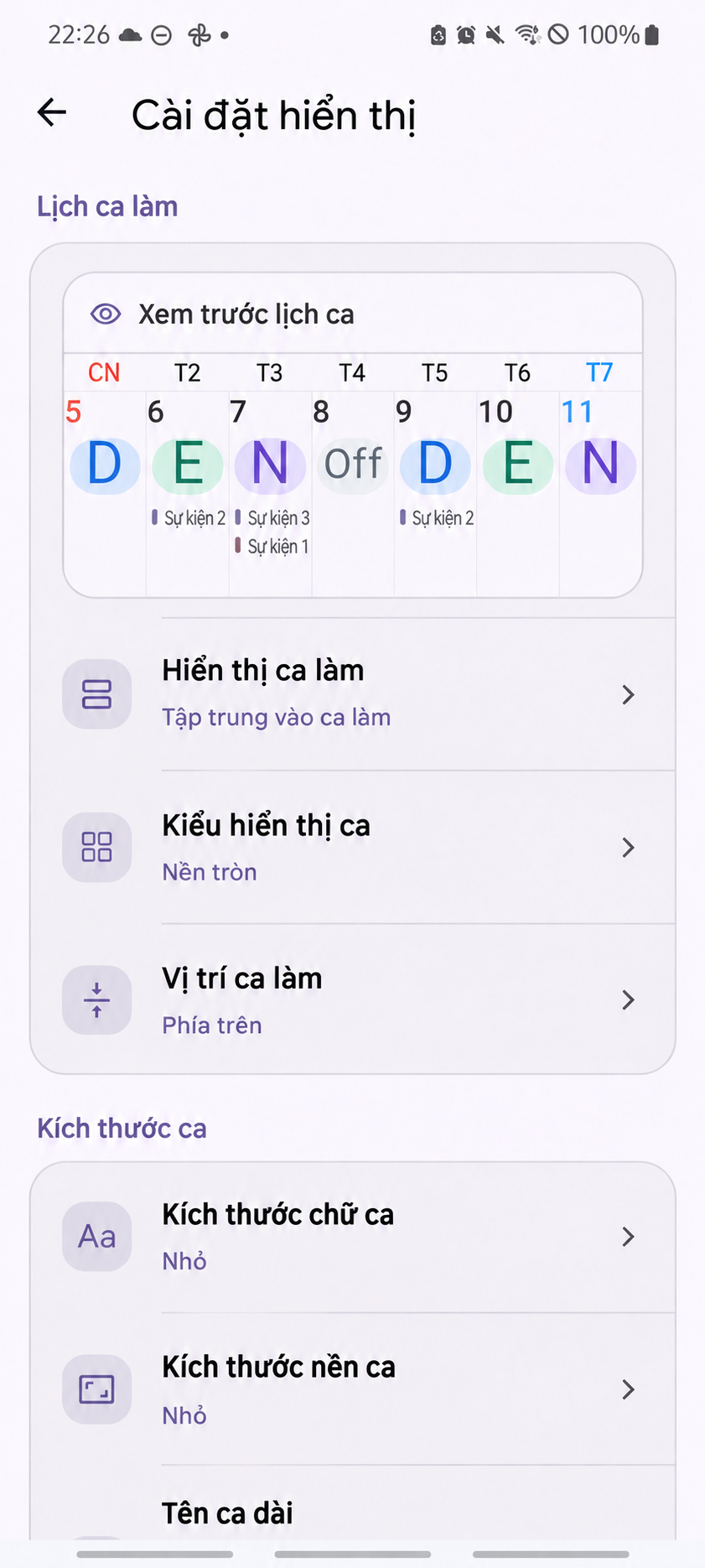 ShiftMate – Tùy chỉnh lịch — Màn hình gốc với văn bản được dịch