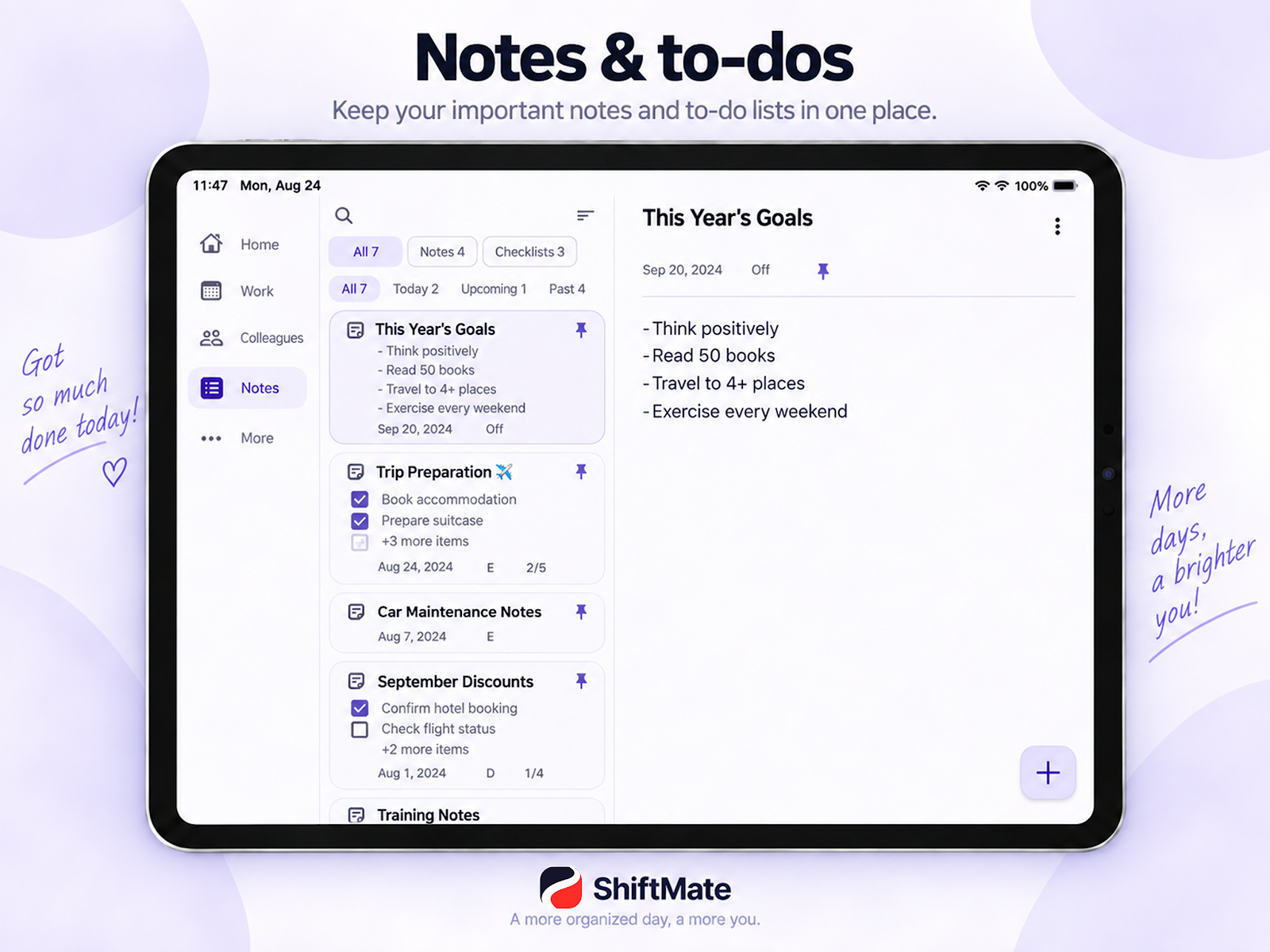 Notes and to-do lists managed on an iPad in ShiftMate.