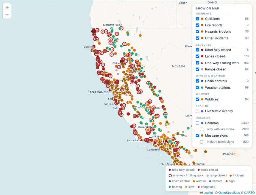 The map with per-layer filters and live counts