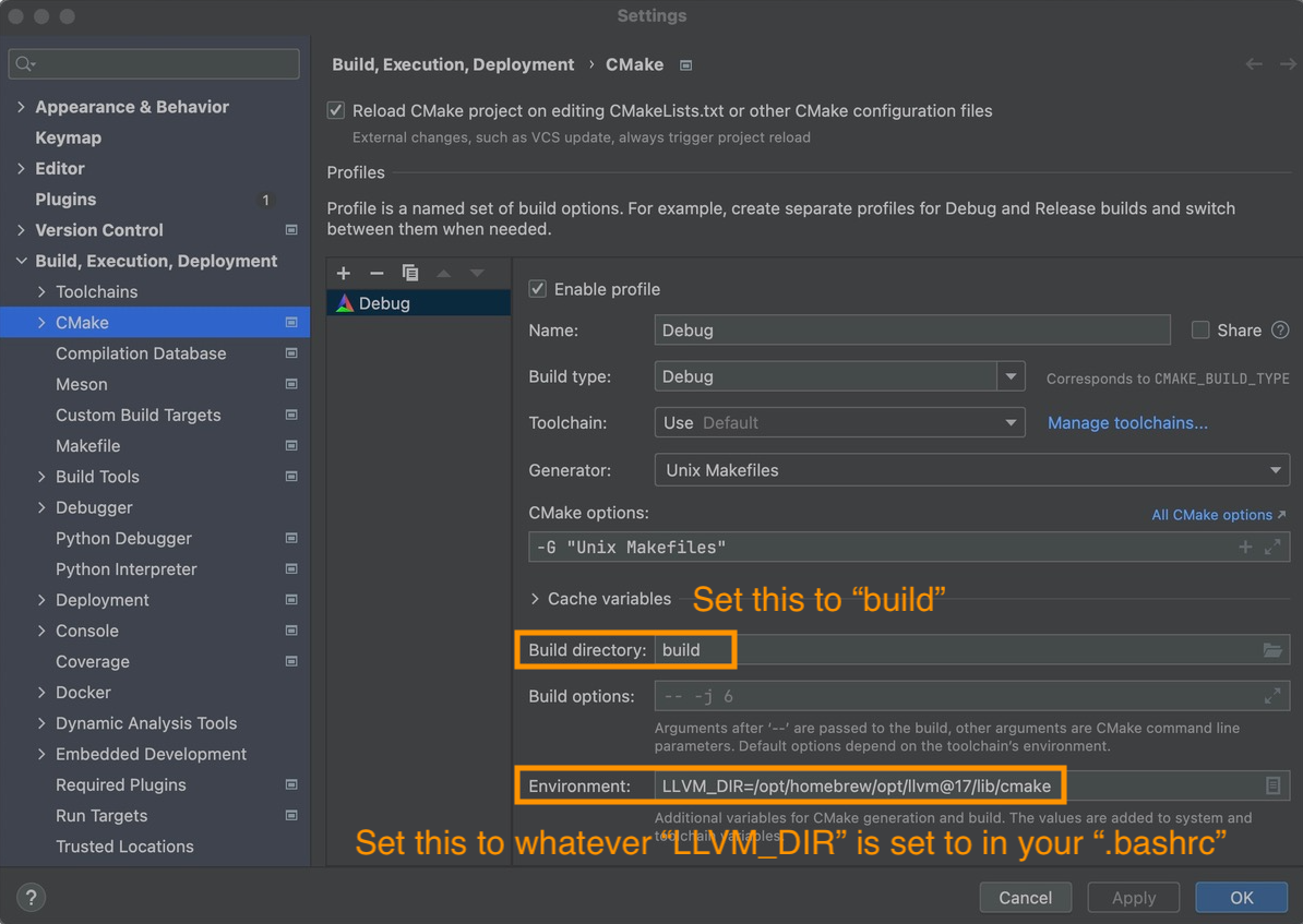 CLion CMake Settings