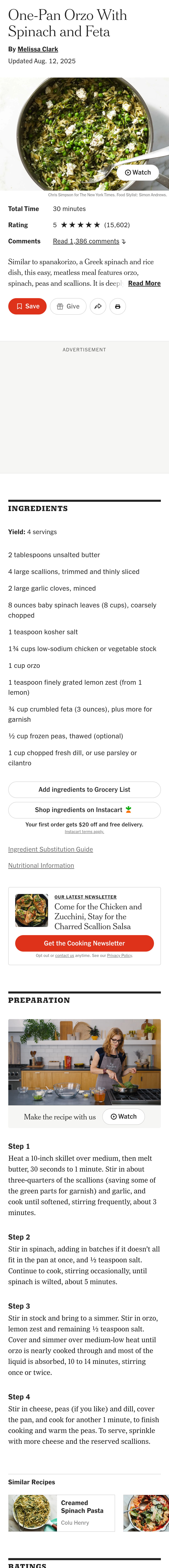 One-Pan Orzo with Spinach and Feta