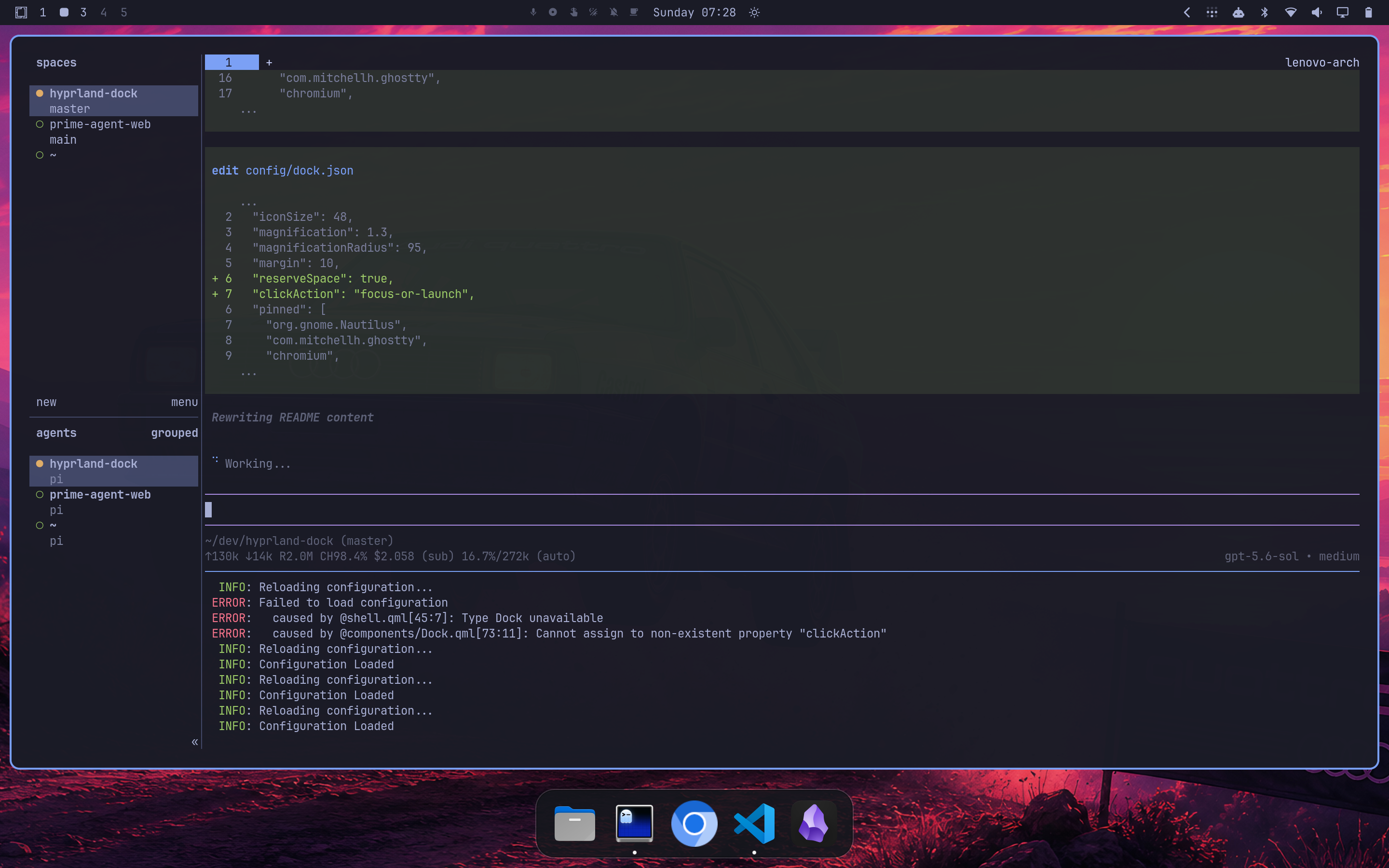 Hyprland Dock running at the bottom of a Hyprland desktop