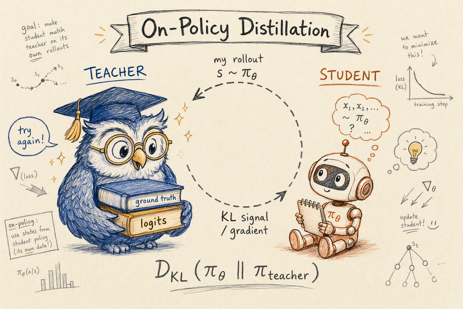On-Policy Distillation: Teacher-Student Loop