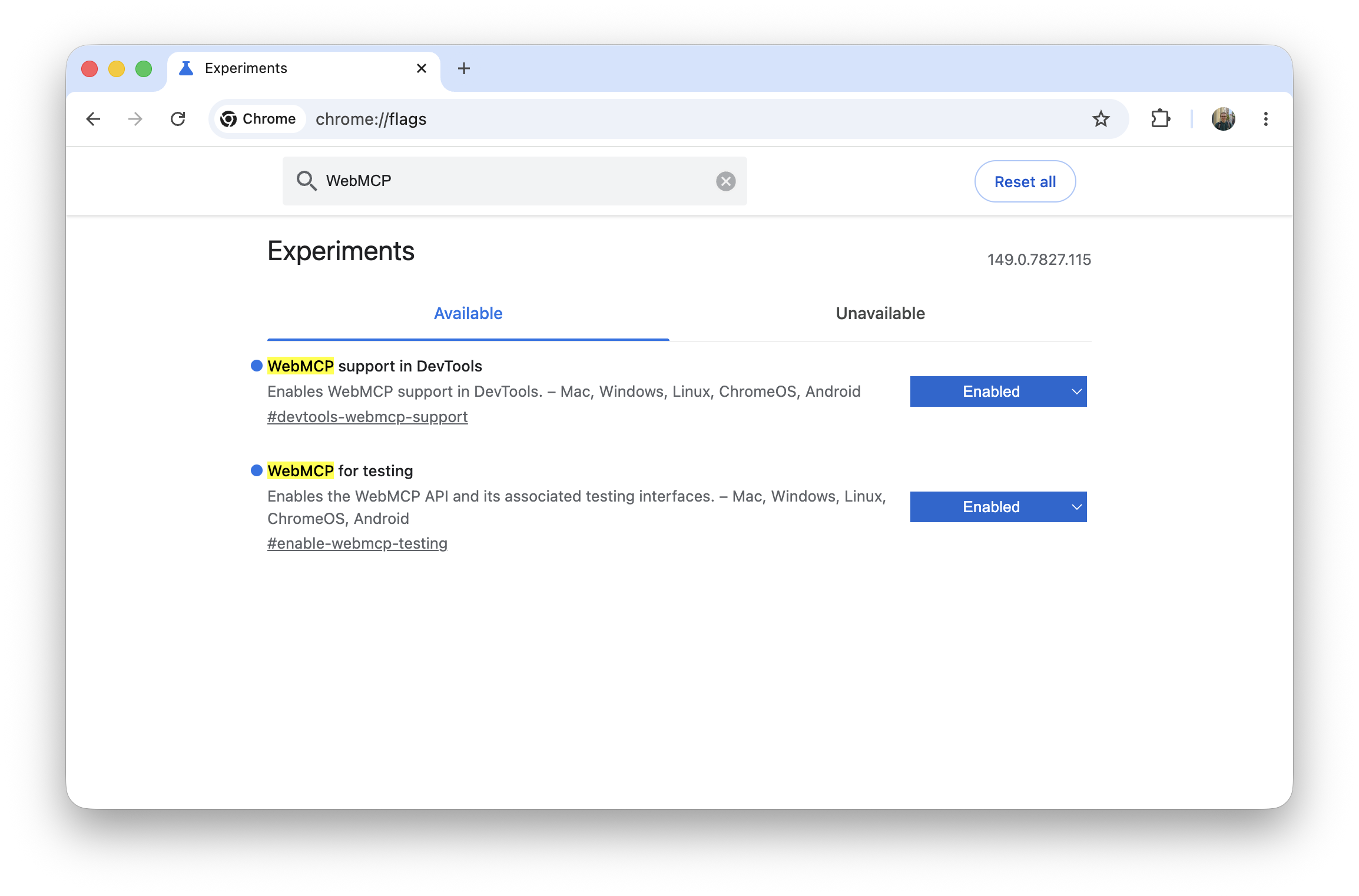Chrome WebMCP flags