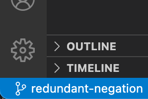 The checked out branch name in the VS Code status bar.
