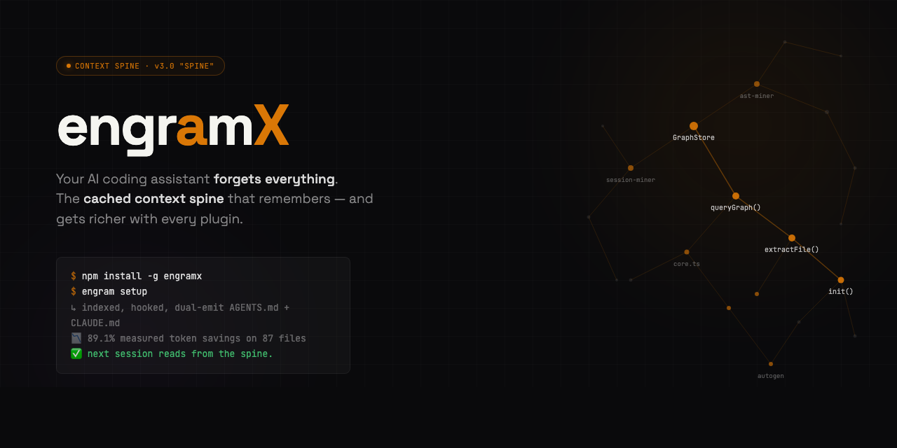 engramx — the universal context spine for AI coding tools (v4.5.0 'Reach')